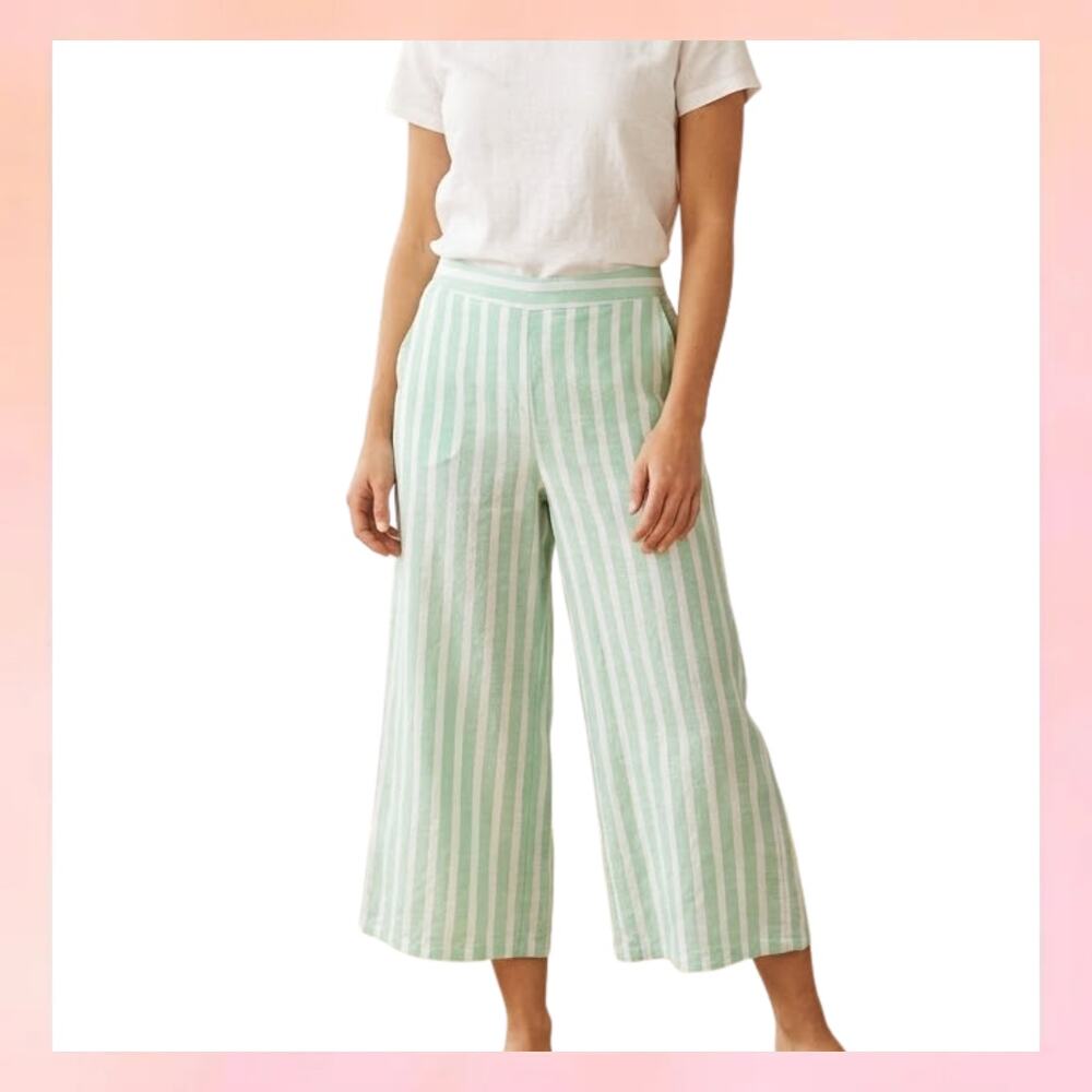 Isaac Mizrahi Live! 100% Linen Striped Wide Leg Pants M